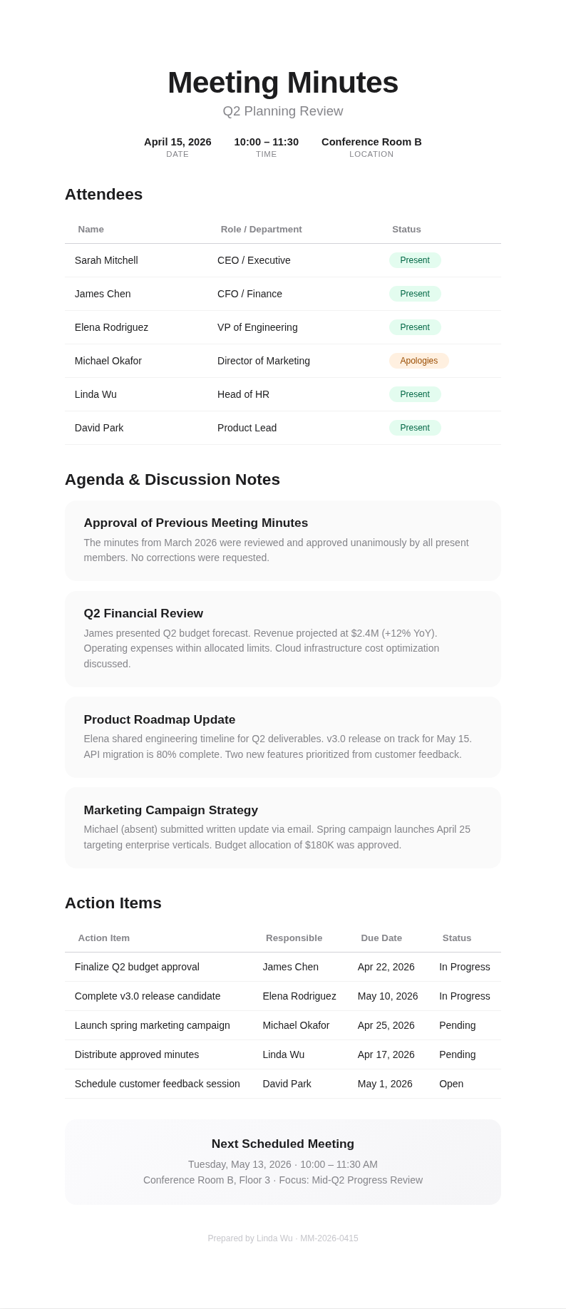 Apple keynote meeting minutes